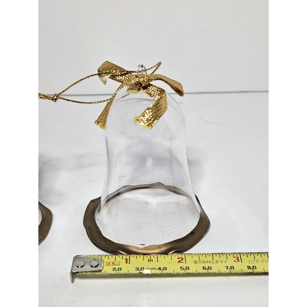 1994 PMI Clear Glass Christmas Bell Ornaments Gold Trim No Clapper Set Of 2 Vtg